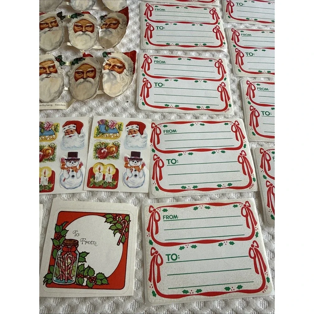 73pc Vintage Christmas Ephemera Lot Gift Tags Stickers Seals Swedish Die Cuts